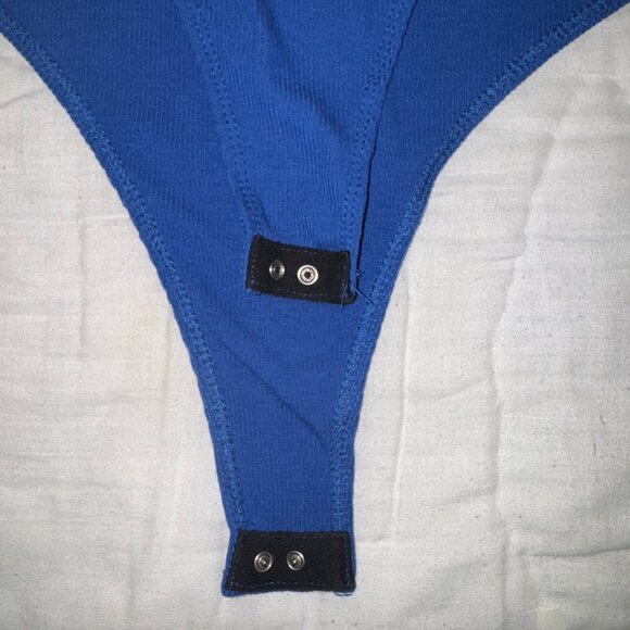 Bright Blue Ribbed Bodysuit – Size XL – Square Neckline - Picture 3 of 7